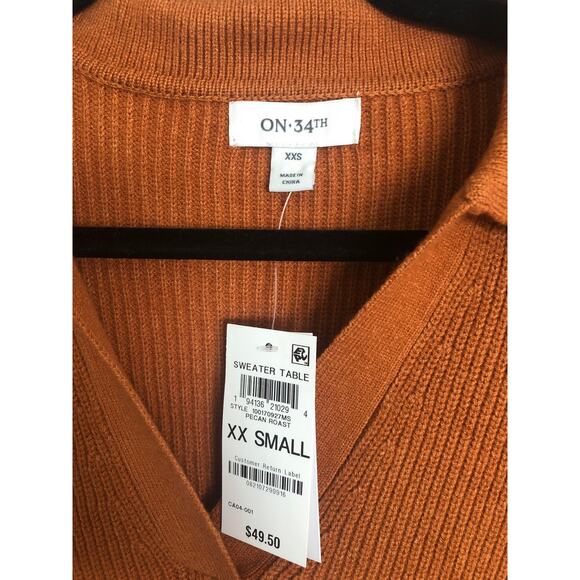 On 34th Women's Size XXS  V-Neck Ribbed Knit Sweater Roasted Pecan NEW - Picture 2 of 7